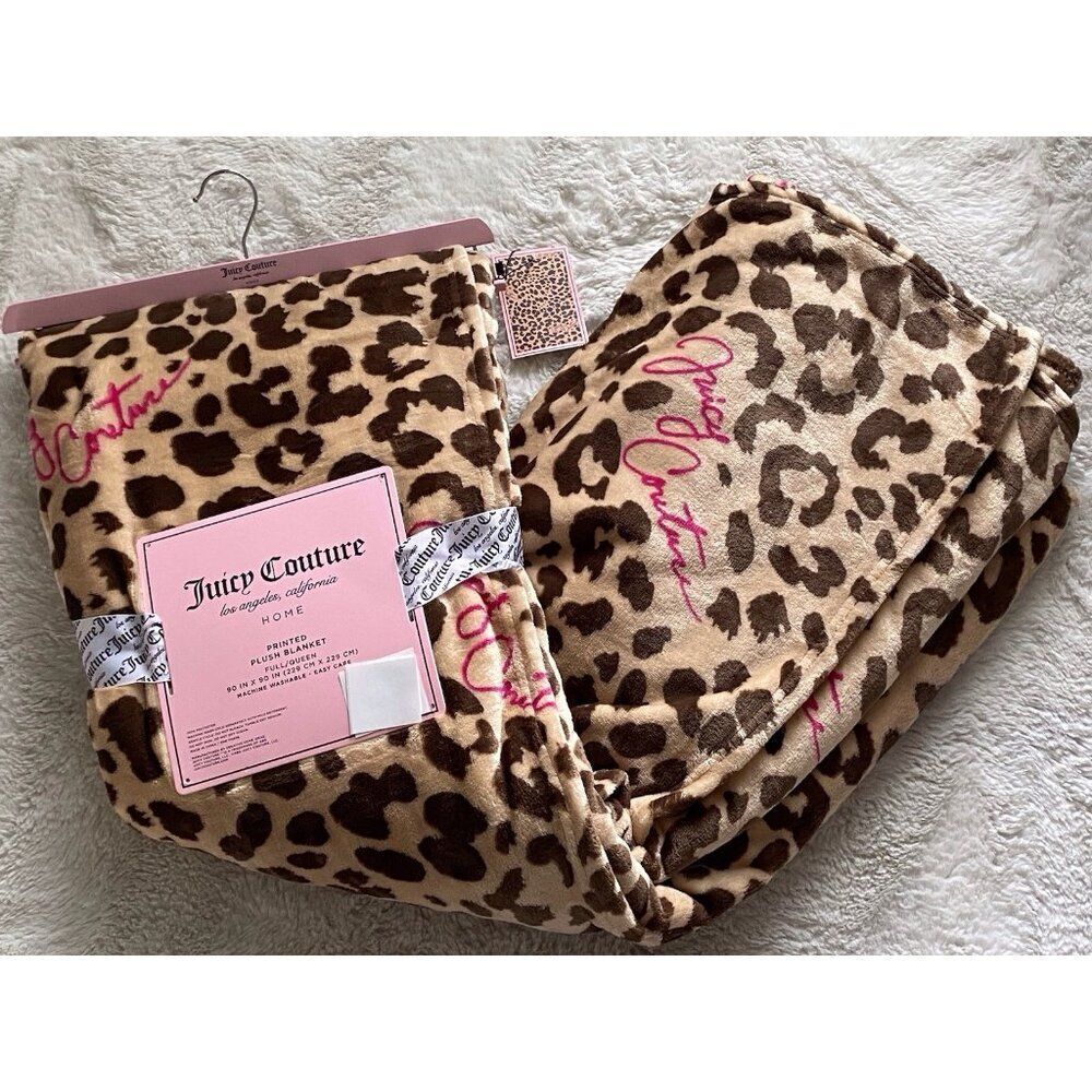 Juicy Couture Leopard And Logo Super Soft Blanket Queen Size 90” X 90” NEW
